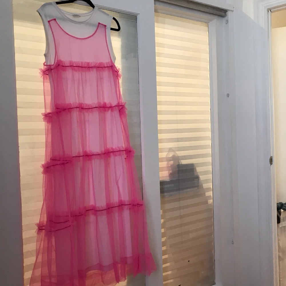 PINK NEON +White PAROSH cotton and organza dress
